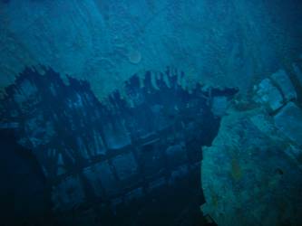 Damage to aft end of inverted bow